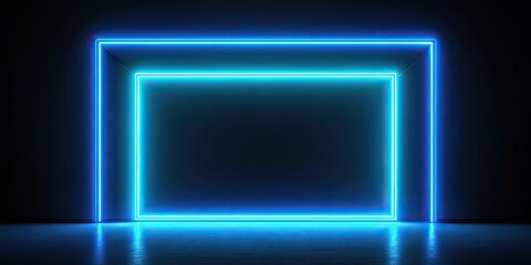 Canvas Print - Futuristic blue neon rectangular doorframe on dark background, futuristic, sleek, neon, blue, doorframe, dark