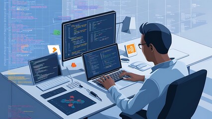 programming on computer illustration vector concept background