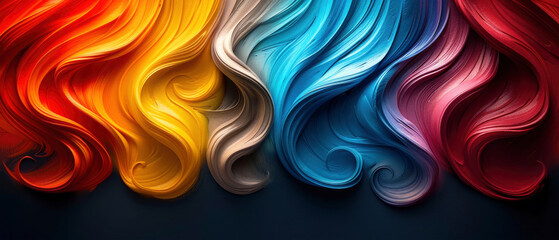 Wall Mural - Luxurious collection of long glossy wavy colorful hair waves in various strong colors hair texture backdrop