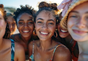 Wall Mural - Standing together are a group of young multiracial women