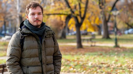 Sticker - Young Man in Warm Autumn Attire at Park