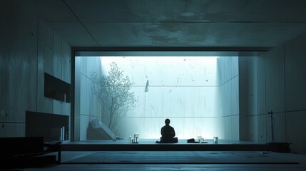 Poster - A cinematically lit gipsum prop scene portrayed in minimalist form  AI genrated illustration