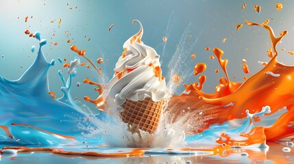 Canvas Print - Ice Cream Splash with Blue and Orange.