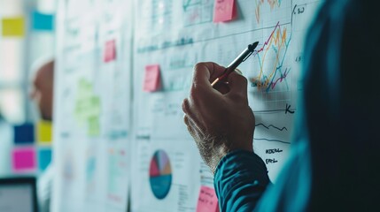 Poster - A close-up shot of a whiteboard with financial strategies  AI genrated illustration