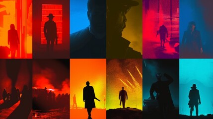 Poster - A collage of minimalist representations of various cinematic genres  AI genrated illustration