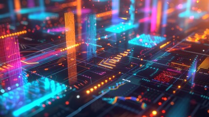 Poster - A compelling 3D representation of the data mining process including colorful graphs algorithm charts and raw data  AI genrated illustration