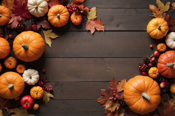 Wall Mural - halloween pumpkins on a table