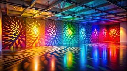 Sticker - Colorful shadow art installation with soft lighting , colorful, shadow, art, installation, soft lighting, design