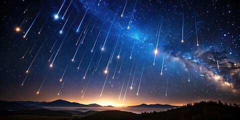 Wall Mural - a stunning image of a great starfall in a dark sky, starfall, meteor shower, celestial event, fallin