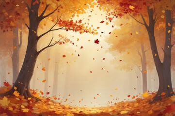 Poster - autumn forest landscape watercolor style