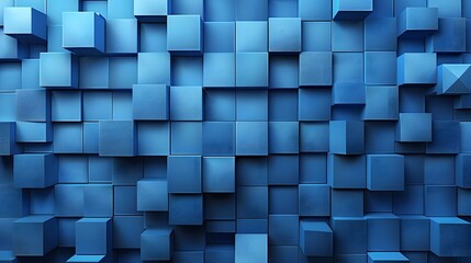 Poster - Abstract Blue Cubes in a 3D Geometric Pattern