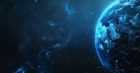 Poster - An image of the human sector on a dark night earth with a metaverse technology network capturing digital communication and worldwide networking on a connect 3D background. The elements of this image