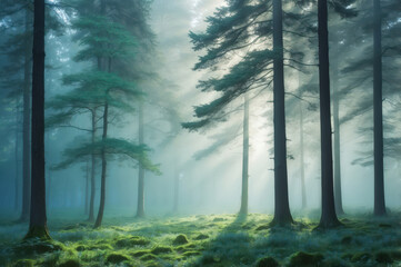 Poster - misty morning in the forest