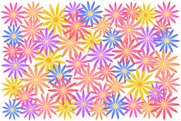 Sticker - summer background: bright multicolor daisy flowers against white