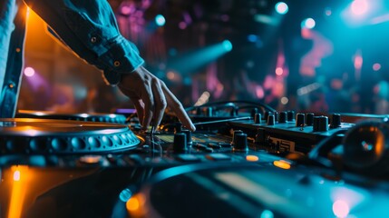 Poster - A DJ spinning records at a vibrant nightclub AI generated illustration
