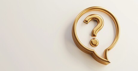 Poster - Concept of a golden question mark symbol 3d solution problem idea for help support information or confusion search answer icon to find suspicion and solve the problem isolated on a white expression