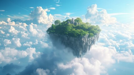 Wall Mural - A dreamy floating 3D island in the clouds  AI generated illustration