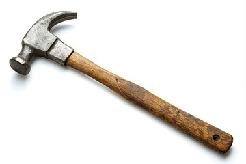 Old and rusty hammer on a white background