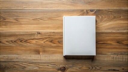 Canvas Print - Blank book cover on wooden floor seen from above, blank, book, cover, empty, wooden, floor, top view, minimalist