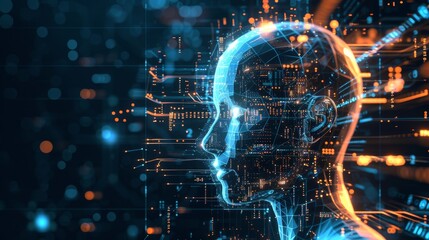 Poster - A futuristic rendering of artificial intelligence and machine learning processes portraying the intelligence of a computer  AI generated illustration