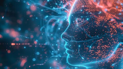 Poster - A futuristic rendering of artificial intelligence and machine learning processes portraying the intelligence of a computer  AI generated illustration