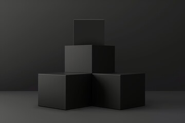 Wall Mural - Stage podium empty cube background spotlight cube on a black background with an abstract light luxury backdrop for a presentation or dark presentation scene.