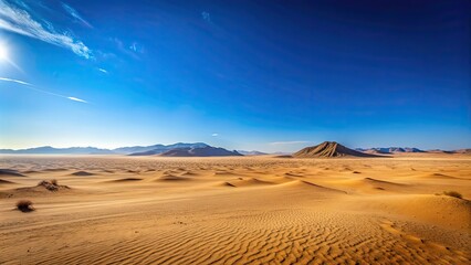 Sticker - Vast desert landscape with clear blue sky during the day, desert, arid, dry, barren, wilderness, sand dunes, horizon, sunlight