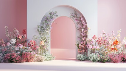 Wall Mural - Pictures of white rooms with flowers on the walls and an arch