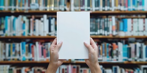 Wall Mural - Blank Book in Front of Bookshelves