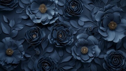 Poster - A metal surface with an embossed floral pattern on a black background.