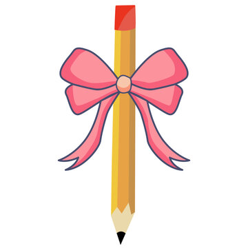 Pink Bow With Pencil Back To School Design For Trendy Teacher.   Pencil With Bow Design.