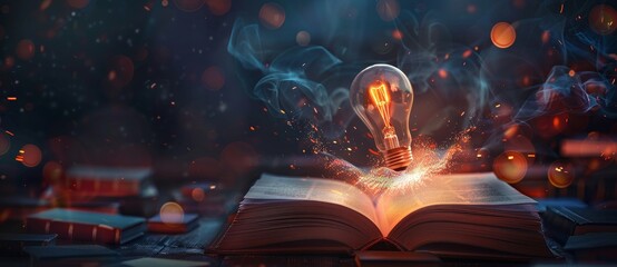Poster - Open book with graphs of stock market education and business growth for inspiration and new ideas.