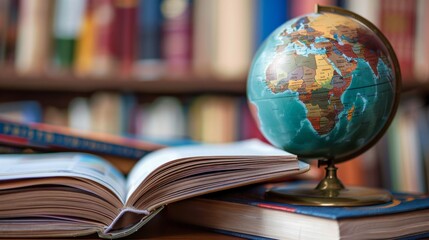 Globe on Books in Library.