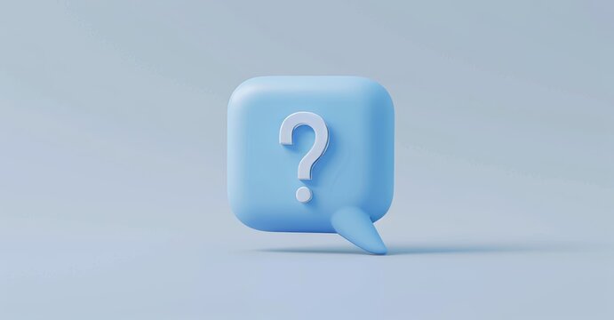 Three-dimensional rendering of blue question mark icon isolated on white background with problem graphic idea, answer, and information support illustration.