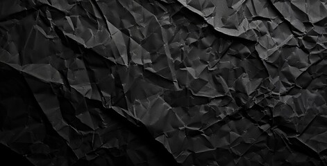 Wall Mural - Black crumpled paper texture background for design.