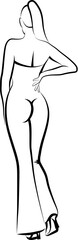 Canvas Print - Sketch of Back View Of Woman In Pants. Vector illustration