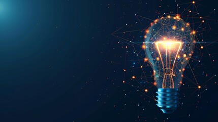 Poster - Symbol of inspiration, innovation, invention and effective thinking shown by polygon idea light bulb on blockchain technology network hud background. Blockchain business banner concept.