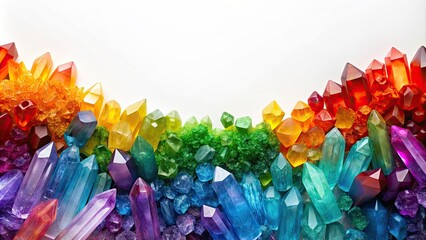 Wall Mural - Colorful rainbow crystals on a white background , vibrant, gemstones, crystals, rainbow, spectrum, shiny, colorful