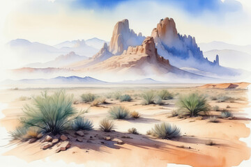 landscape in the desert watercolor style