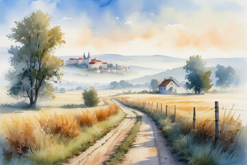 Wall Mural - Hungary landscape in the watercolor style