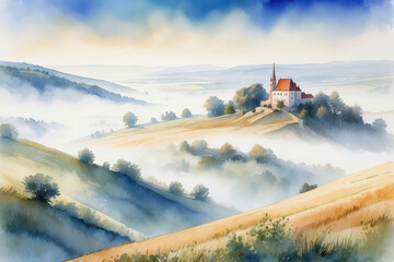 Wall Mural - Hungary landscape in the watercolor style