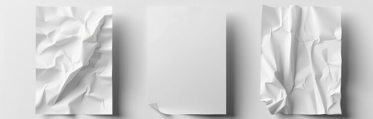 Wall Mural - Mockup of a wrinkled white paper poster template, blank glued creased paper sheet mockup, and white poster on a wall. Mockup of empty paper.