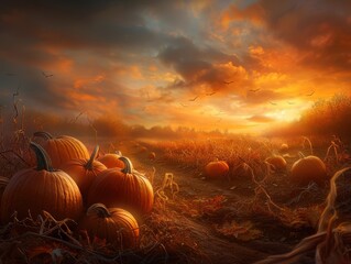 a spooky pumpkin patch with a chilling, haunted atmosphere and ghostly whispers