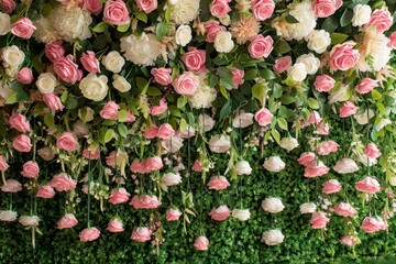 Wall Mural - Backdrop wedding decoration, wall flower, colorful background, fresh roses