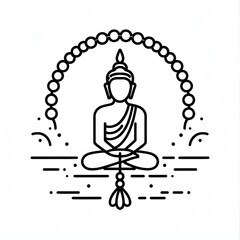 Fototapete - AI Generate of Simple design of One Line Icon Depicting of Buddha's Beads, Beads of Buddha, Isolated in White	