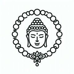 Fototapete - AI Generate of Simple design of One Line Icon Depicting of Buddha's Beads, Beads of Buddha, Isolated in White	