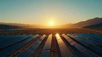 A wide shot of a solar farm with dozens of solar cells