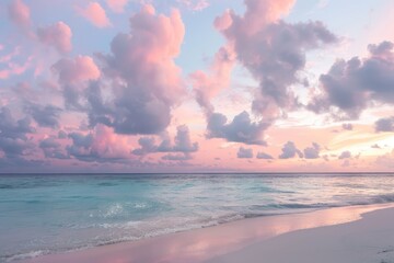 Wall Mural - Pink Sunset Sky Over the Beach