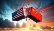 © Rawf8 - China and USA trade war. US of America and Chinese flags containers crashed on sky