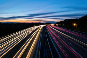 Wall Mural - Highway in the city at night with light trails, long exposure photography.